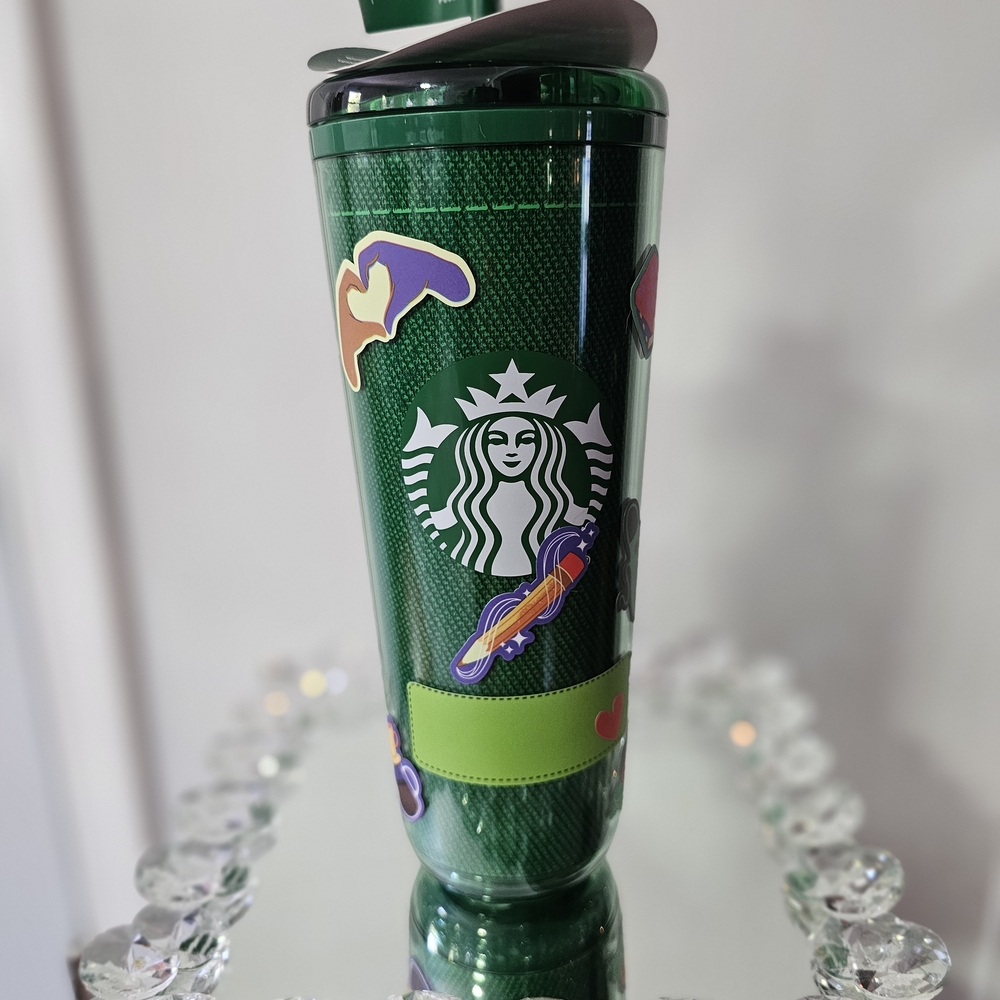 Starbucks Green Tumbler with Stickers